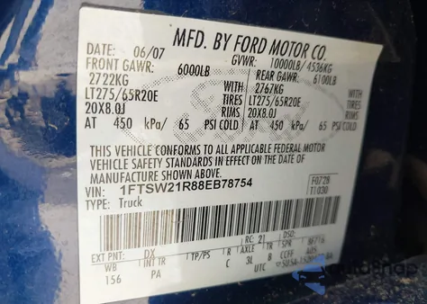 2008 Ford F-250 Fx4/Harley-Davidson/King Ranch/Lariat/Xl/Xlt из США, поврежденный, VIN 1FTSW21R88EB78754